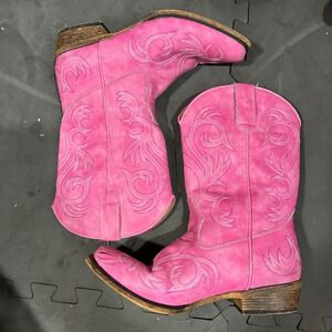 Roper Cowboy Boots little kid 3 Pink Faux leather Western Stitch barbie rodeo